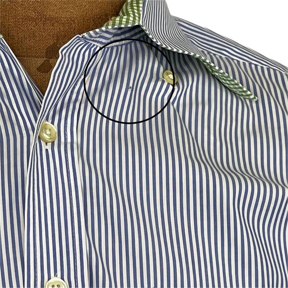 Peter Millar Men's Shirt Medium Cotton Blue White Striped L/S Button Up - Picture 7 of 8